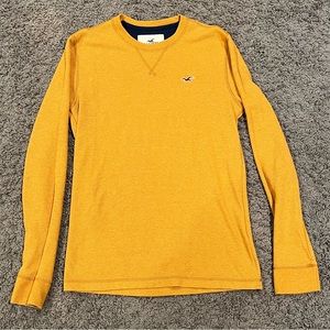 Hollister Mustard Yellow Mens Waffle Knit Long Sleeve Shirt